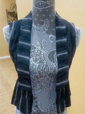 BCBGeneration Black & Gray Striped Open Front Vest